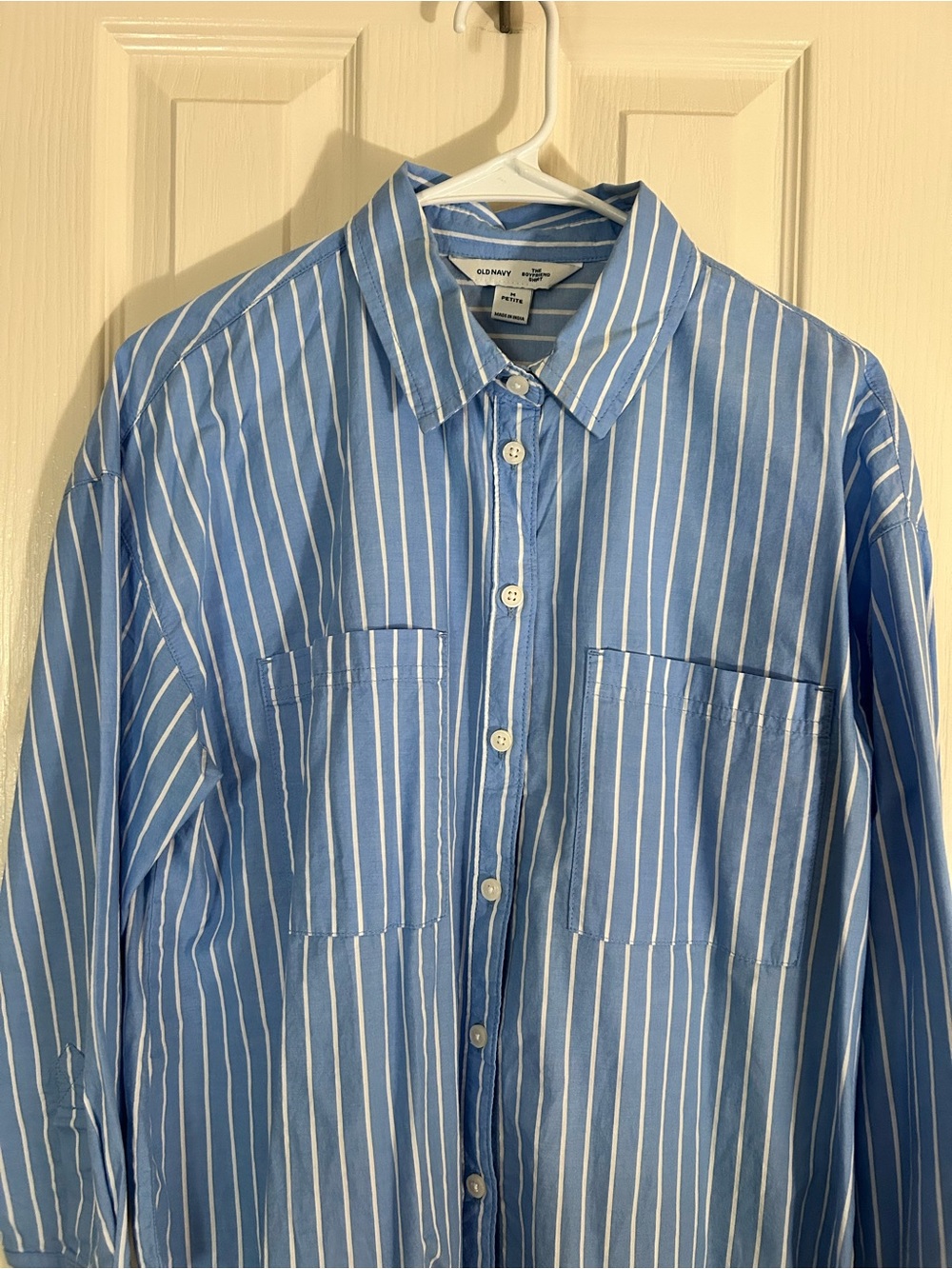 Old Navy Blue and White Vertical Stripe Button-Up Shirt